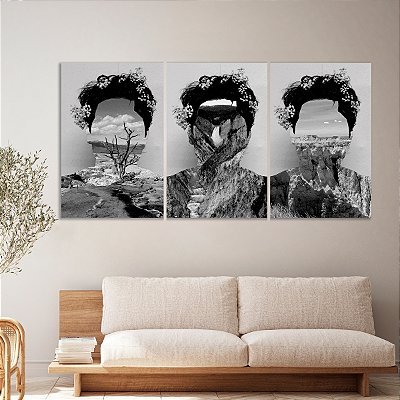 Quadro Decorativo Canvas Trio Retratos Mulheres Sem Rosto Preto e Branco