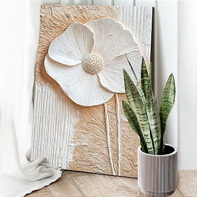Quadro Decorativo Canvas Composição Abstrata Flor Branca Vertical
