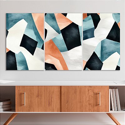 Quadro Decorativo Canvas Trio Composição Formas Abstratas Coloridas