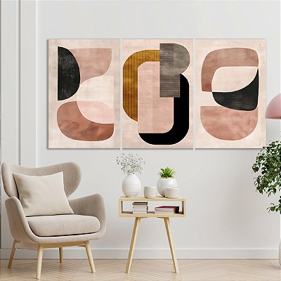 Quadro Decorativo Canvas Trio Formas Abstratas em Tons Terrosos
