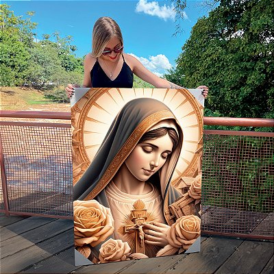 Quadro Decorativo Canvas Religioso Virgem Maria com Rosas Vertical