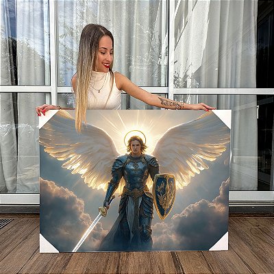 Quadro Decorativo Canvas Religioso Arcanjo Guerreiro Horizontal