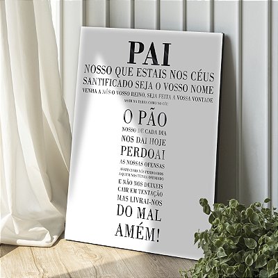 Quadro Decorativo Canvas Oração Pai Nosso Letras Pretas Fundo Branco Vertical