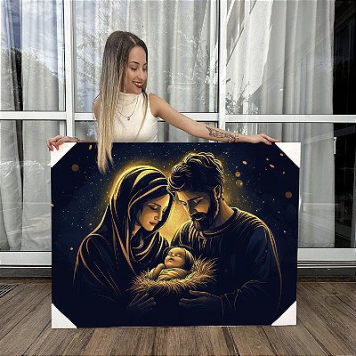 Quadro Decorativo Canvas Religioso Sagrada Família Artístico Horizontal