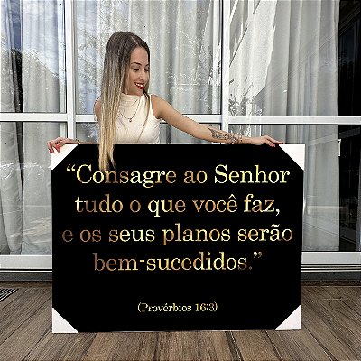 Quadro Decorativo Canvas Religioso Provérbios 16:3 Letras Douradas Horizontal