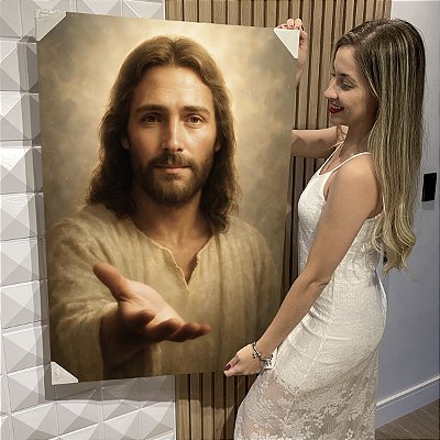 Quadro Decorativo Flutuante Religioso Jesus Cristo Estendendo a Mão Vertical