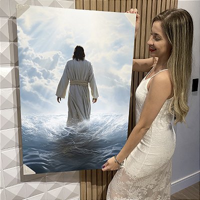 Quadro Decorativo Flutuante Jesus Cristo Andando Sobre as Águas Vertical
