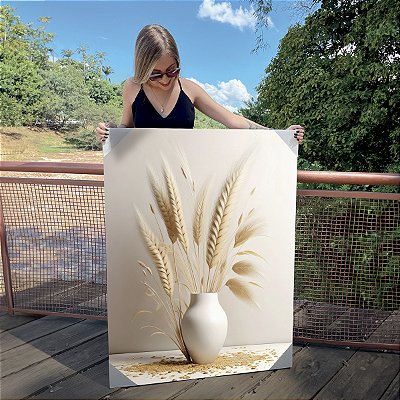 Quadro Decorativo Canvas Vaso com Capim dos Pampas Vertical
