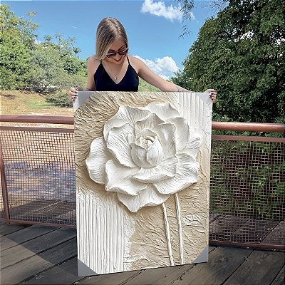 Quadro Decorativo Canvas Floral Abstrato Branco Rosa Vertical