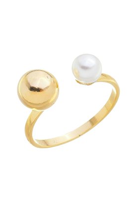 Anel Ajustável com Bola e Pérola Ouro