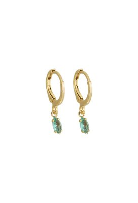 Brinco Argolinha com Pedra Oval Turmalina Ouro