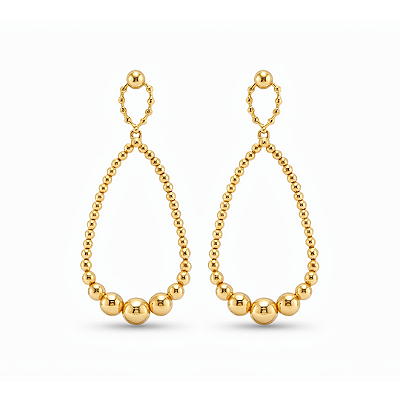 Brinco Pendulo Bolinhas Ouro