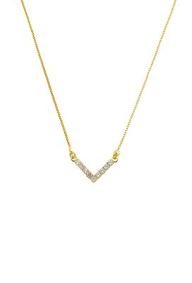 Colar Delicado em "V" Cravejado Ouro