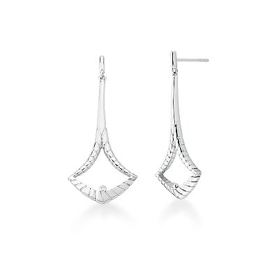 Brinco Pêndulo Losango Vazado com Ponto de Luz Banhado a Ródio