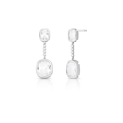 Brinco Pêndulo com Cristais Retangulares Ródio