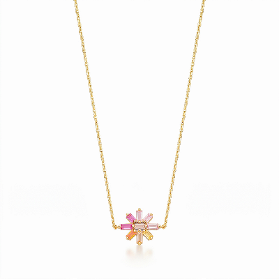 Corrente com Pingente Flor Colorido Ouro