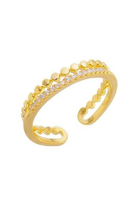 Anel Ajustavel Bolinhas Lisas e Microzirconias Ouro