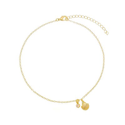 Tornozeleira com Concha e Zircônia Ouro
