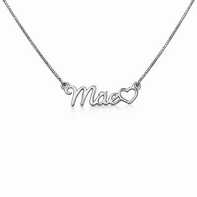 Colar Escrito Mãe e Coração Ródio