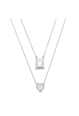 Escapulário com Placa e Zircônia Coração Rodio