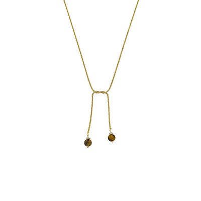 Colar Ajustável com Bola Olho de Tigre Ouro
