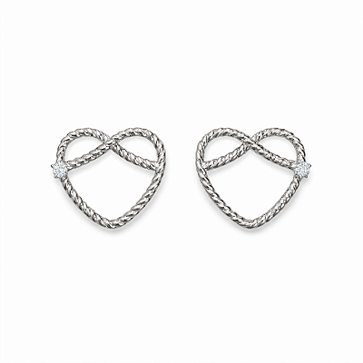 Brinco de Coração Vazado Trançado Ródio