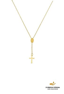 Colar Terço N. Senhora Aço Dourado
