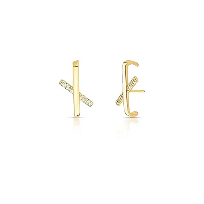 Brinco Ear Hook X Liso e Cravejado Ouro