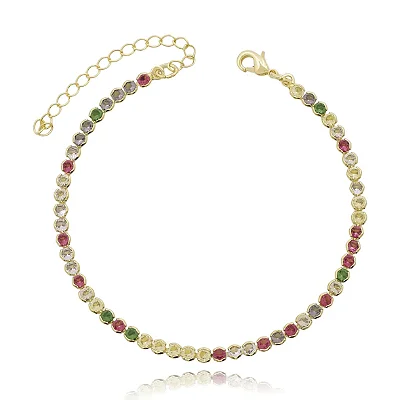Pulseira Riviera 2,5mm Crav. Inglesa Colorido Ouro