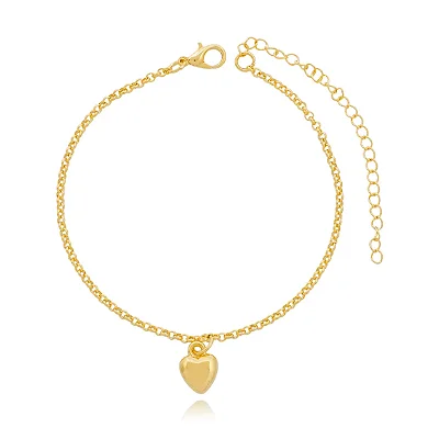 Pulseira Elo Português com Coração Ouro