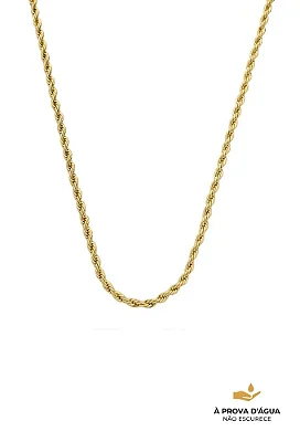 Colar Cordão Baiano Torcido Fio Médio Aço Dourado