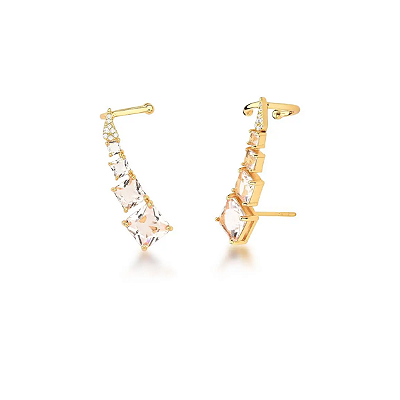 Brinco Ear Cuff com Cristais Quadrados