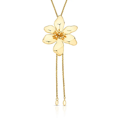 Colar Gravata Regulável com Pingente Flor Ouro