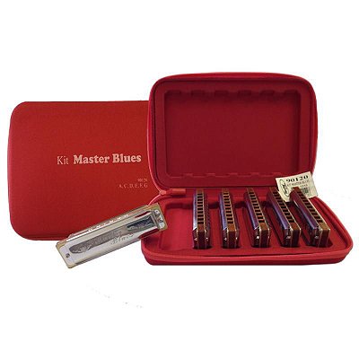 Kit 6 Harmônicas Master Blues 20 Vozes Madeira 90120 A/C/D/E/F/G - Hering