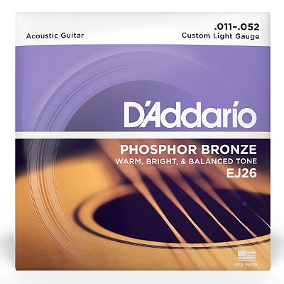 Encordoamento D'addario Violão Aço 011 EJ26 Fósforo Bronze Tensão Leve #Progressivo