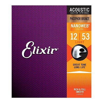 Encordoamento Elixir para Violão Aço 012 - 053 Nanoweb Light Phosphor Bronze #Progressivo