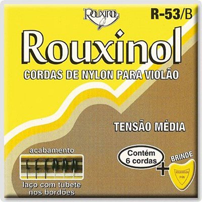 Encordoamento Violão Nylon Preto/Prateada Tensão Média R53B C/Tubetes - Rouxinol