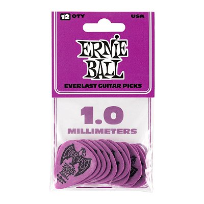 Kit 12 Palhetas para Guitarra 1.00 mm Ernie Ball Everlast Roxa