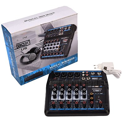 Mixer Mesa de Smm 6 Canais com Efeito, Bluetooth e MP3 U6 - Boxx