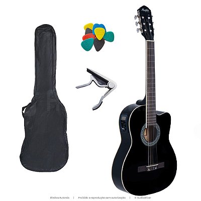 Violão Elétrico Nylon Memphis AC-60 Black + Bag + Capo + Palhetas