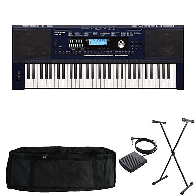 Kit Teclado Roland Arranjador E-X30 -Roland com Capa estofada, Suporte e Pedal Sustain