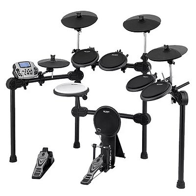 Kit Bateria Eletrônica USB Ed100 com 2 Surdos 3 Pratos e Pedal de Bumbo C. IBANEZ + Banco + Fone