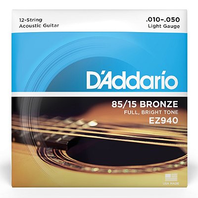 Encordoamento D'addario Violão 12 Cordas Aço 010 EZ940 Bronze 85/15 Tensão Leve #Progressivo