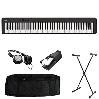 Kit Piano Digital Casio CDP-S100 BK com Capa, Suporte, Pedal Sustain e Fone