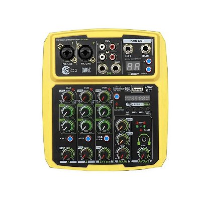 Mixer Mesa de Som 4 Canais USB Bluetooth CMX 4C Amarelo - Custom Sound