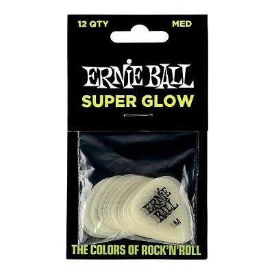 Kit 12 Palhetas Médias para Guitarra Ernie Ball Super Glow