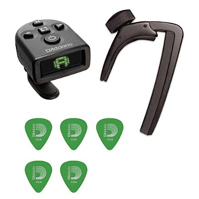 Kit Guitarra ou Violão Afinador PW-CT-12 + Capotraste PW-CP-07 + 5 Palheta DGN4-25 - Planet Waves