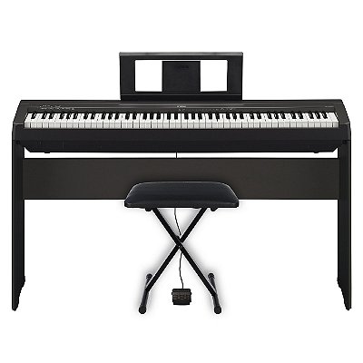Kit Piano Digital Yamaha P-45B com Estante e Banco