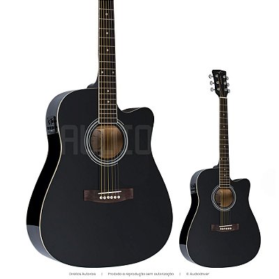 Violão Elétrico Vogga VCK370 Aço Folk Cutaway Preto