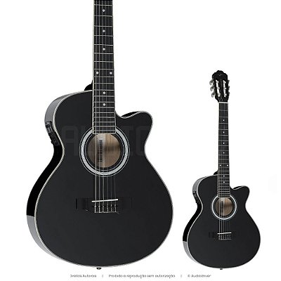 Violão Elétrico Vogga VCE340 Nylon Mini Jumbo BK Preto